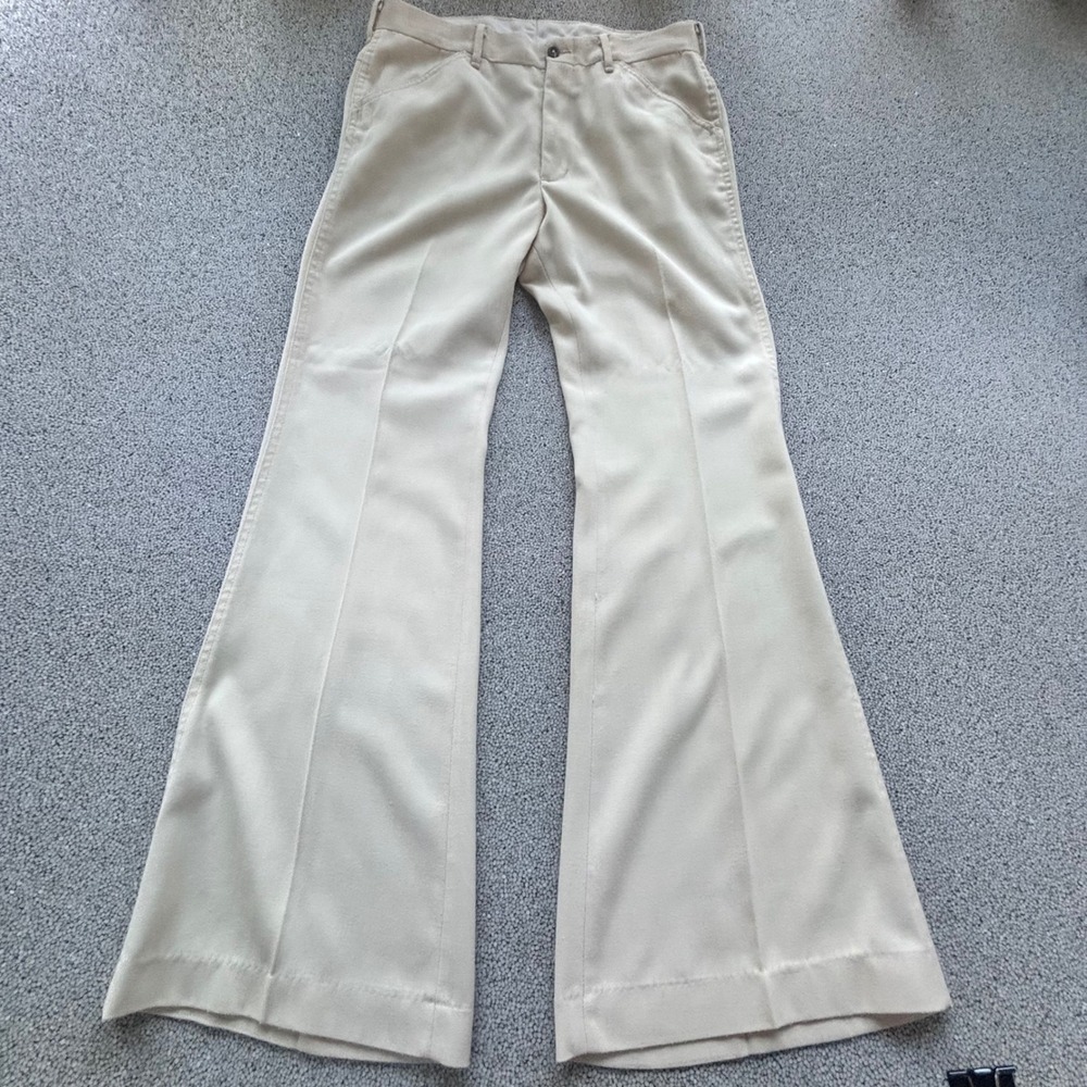 Levis Panatela Slacks Mens 34x32 Beige Vintage Bell Flare Leg 70s Retro USA